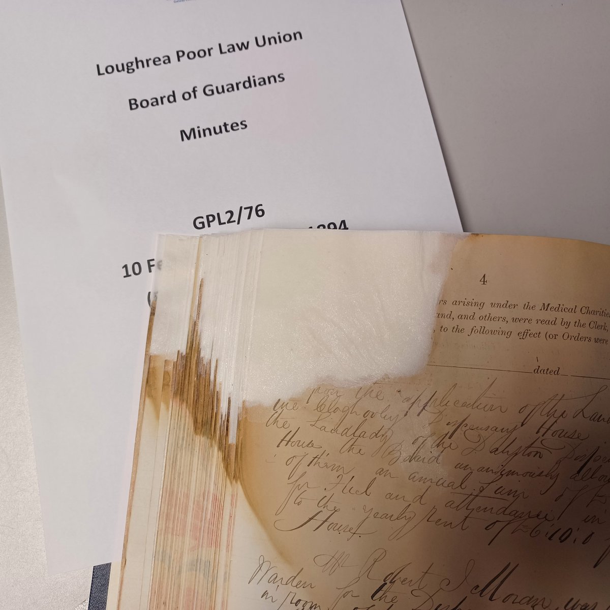 GalwayCoCo's tweet photo. @GalwayCoCo #Archives is focusing on the #Loughrea #Workhouse minutes for #HeritageWeek2025. Here are images of a volume of 1894 minutes, which was conserved in 2019 & is currently being digitised; the latter is grant aided by @HeritageHubIRE. @ARAIreland @explorearchives https://t.co/pGgHJ99D21