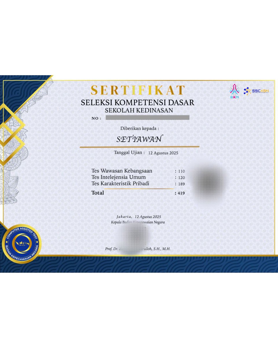 Privatalfaiz's tweet photo. Skor kalian pada keren banget!💯
Banyak yang bilang soal SKD 2025 bener-bener mirip sama soal Al Faiz loh
Congrats semuanya, kalian luar biasa! 💯
#skd #kedinasan #twk #tiu #tkp #casn https://t.co/h2ffO159MU