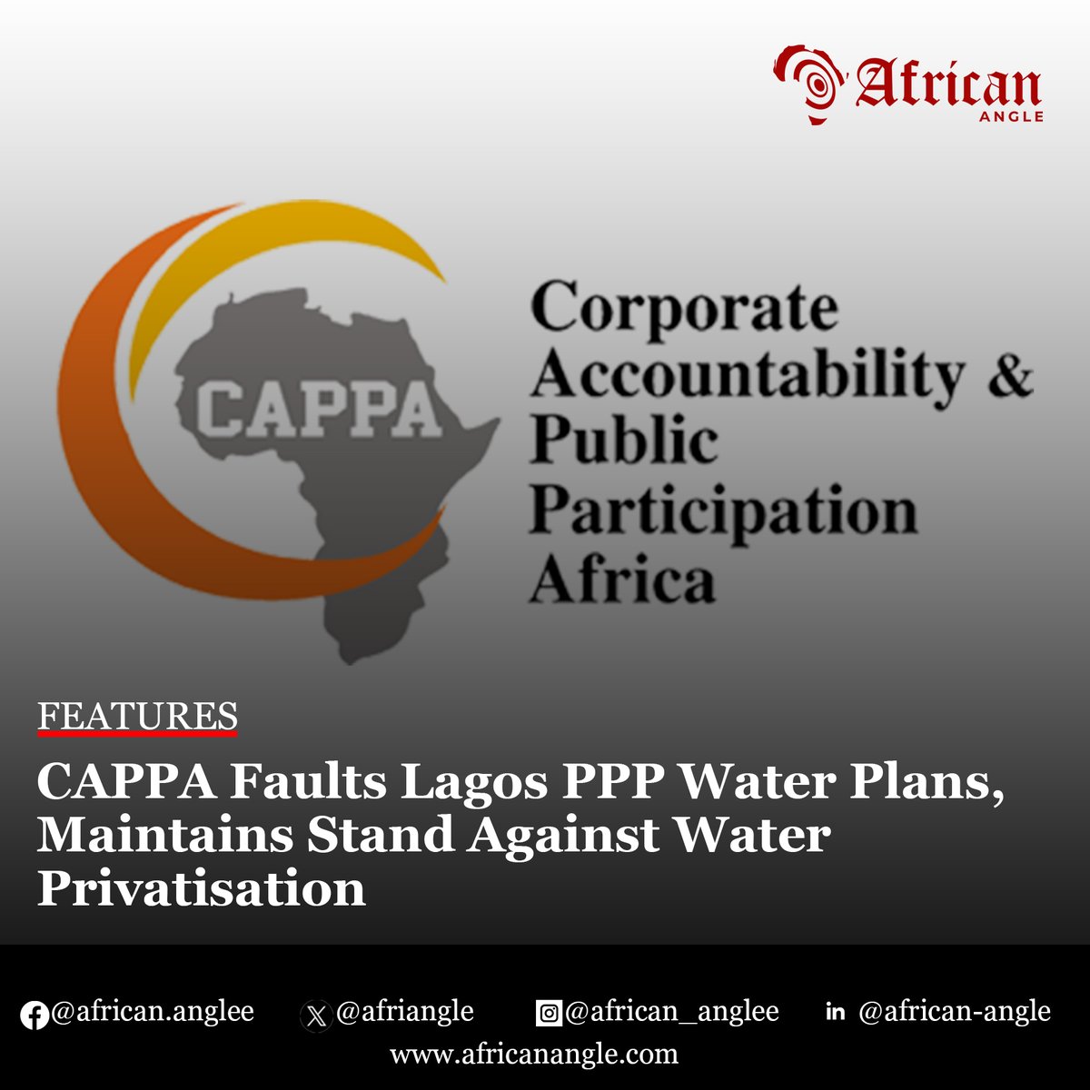 <a href="/CappaAfrica/">CAPPA Africa</a> dismissed a two-day advocacy workshop convened last week by the Lagos Water Corporation (LWC) to promote the agenda as a “sham public relations exercise.”
read more: africanangle.com/cappa-faults-l…
