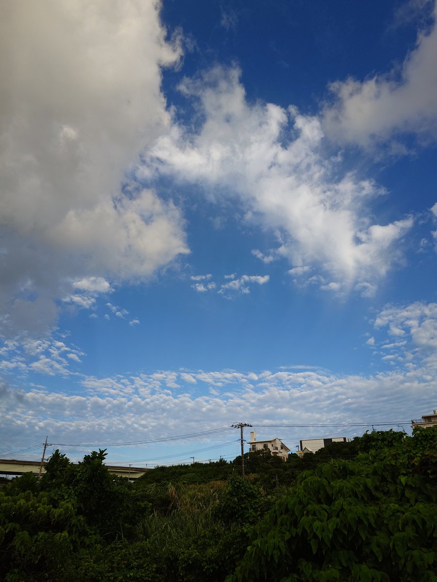 にわか雨の多い今日の空🌦️
雨雲の奥に秋の気配を感じる薄雲が現れてきました☁️

#イマソラ
#秋雲
