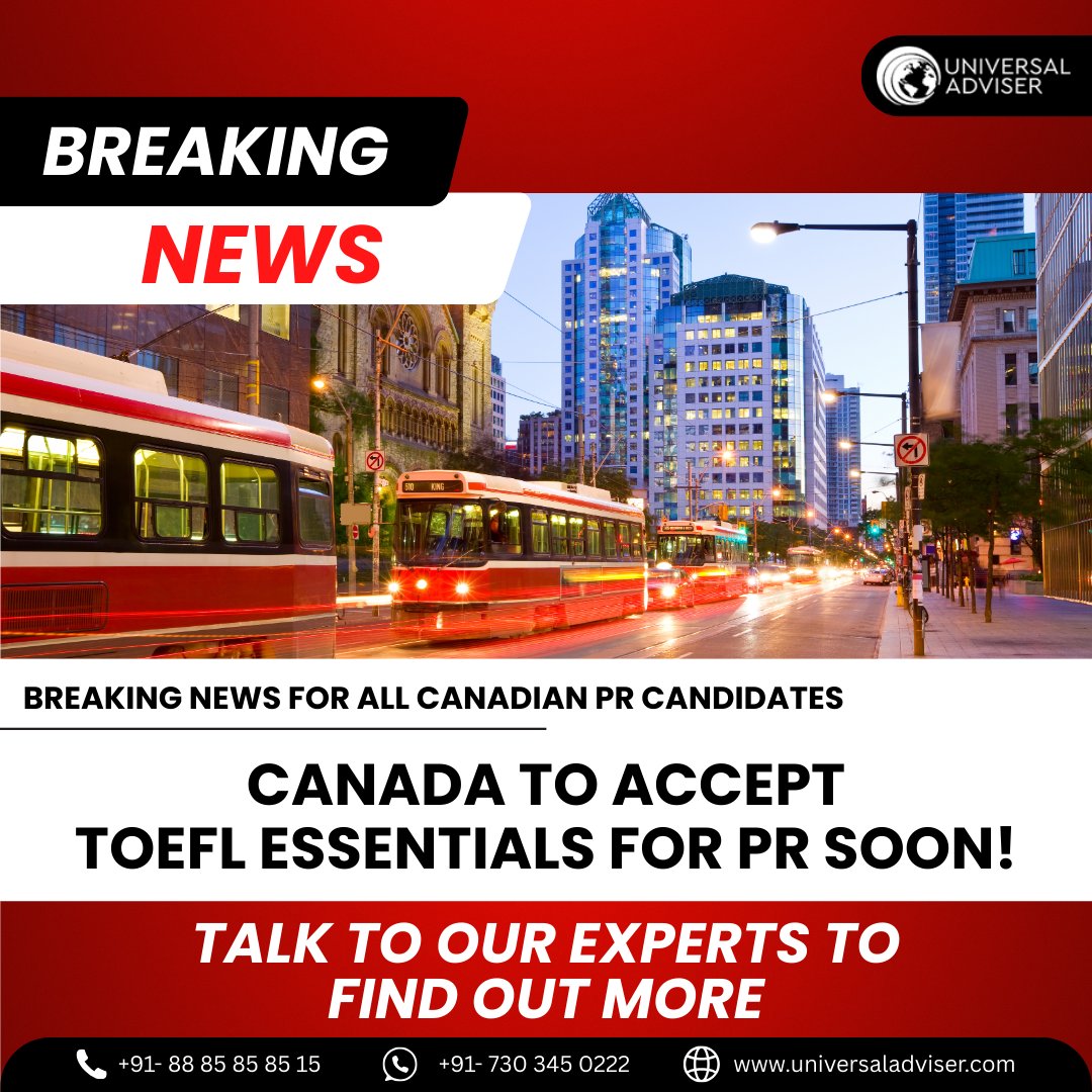 universaladvser's tweet photo. Great news for aspiring immigrants!
IRCC will soon recognize TOEFL Essentials as a valid English test for PR applications under Express Entry, AIP, and PNP programs. Stay tuned for the official launch date!

Click the link https://t.co/YcDBt8XMSX in bio to learn more. https://t.co/aUgtb24A3Z