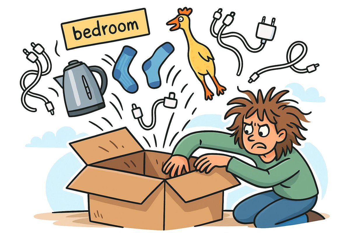 SpaceCentreLtd's tweet photo. Packing tip:
Step 1 – Label your boxes.
Step 2 – Immediately ignore those labels while searching for your kettle in “bedroom stuff.” 😉🤣
Every. Single. Time.
#storagestruggles #decluttering https://t.co/Y0yyK41706