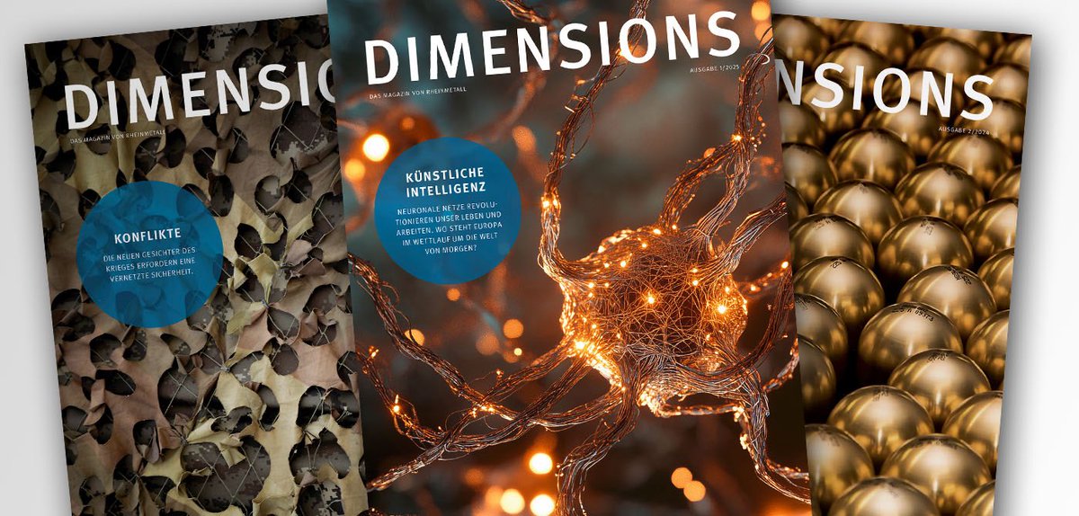 RheinmetallAG's tweet image. 🆕 Out now: The latest issue of #Rheinmetall&apos;s magazine #DIMENSIONS, focusing on #artificialintelligence.

🔍 The focus topic of the first issue of Rheinmetall&apos;s Dimensions magazine for 2025 whets the appetite for developments in the coming years: Artificial intelligence (#AI) is…