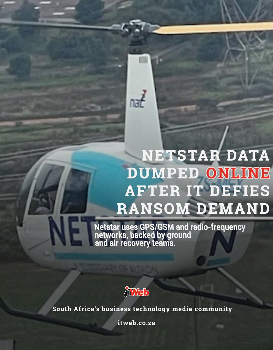ITWeb's tweet image. Vehicle tracking firm Netstar has confirmed suffering a “cyber incident”, which resulted in hackers publishing its data online.
itweb.co.za/article/netsta…
#online #ransom