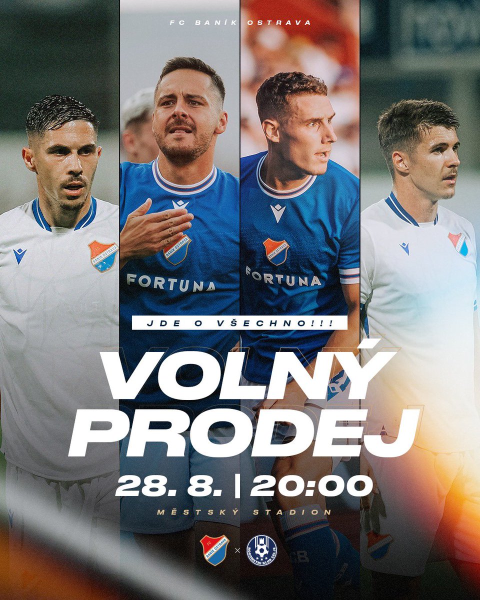 fcbanikostrava's tweet photo. 🎟️  V pravé poledne zahajujeme volný prodej vstupenek na odvetu s Celje. Utkání, které rozhodne o účasti v hlavní fázi Konferenční ligy. Přijďte a buďte naším dvanáctým hráčem! #fcbcel

👉  https://t.co/ctjIDQ17C0 https://t.co/yuVdEHjZ7i