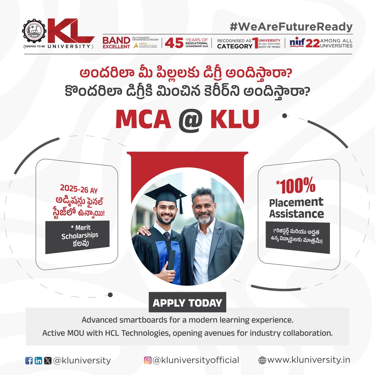 kluniversity's tweet image. Master AI, cloud, cybersecurity, and software development with KL University’s MCA. Learn through real-world projects and global tech exposure for a high-impact tech career.

kluniversity.in/admissions-202…

#KLU #MCAStudents #SoftwareMasters #ITCareers #PostgraduateIT #FutureDevelopers