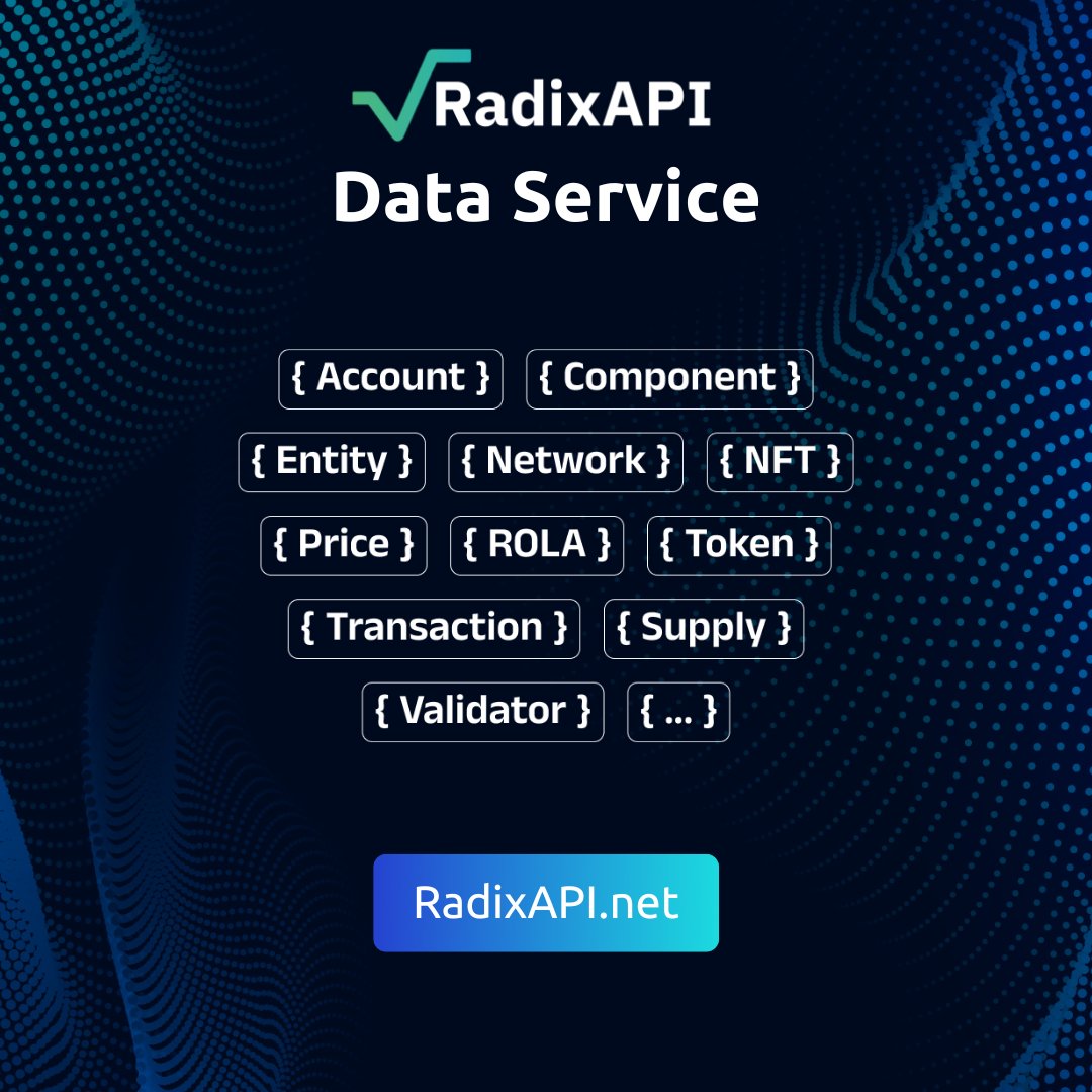 RadixAPI (@radixapi) on Twitter photo Not sure if our Data Service for <a href="/radixdlt/">Radix - Radically Different DeFi</a> is worth it? π
Just try it out! π
The usage of our API on stokenet is (almost) for free and we offer a free 14 days trial for mainnet as well π§βπ»
Just get in touch with us! Not sure if our Data Service for <a href="/radixdlt/">Radix - Radically Different DeFi</a> is worth it? π
Just try it out! π
The usage of our API on stokenet is (almost) for free and we offer a free 14 days trial for mainnet as well π§βπ»
Just get in touch with us!