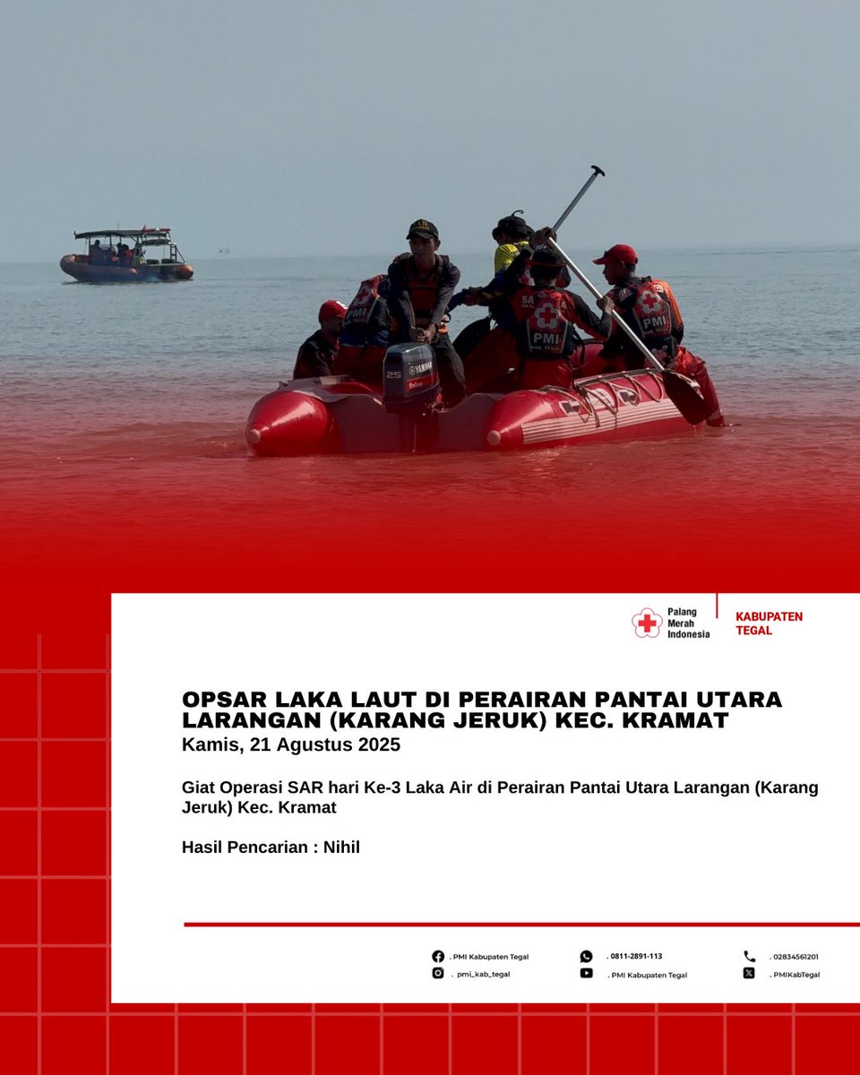 Kab. Tegal - Jateng l Kamis (21/08).

Giat Operasi SAR Laka Air di Perairan Pantai Utara Larangan (Karang Jeruk) Kec. Kramat

Hasil pencarian : Nihil

#PMIKabTegal
#PMISelaluBantu
#MenolongSepenuhHati
#TerusTebarKebaikan