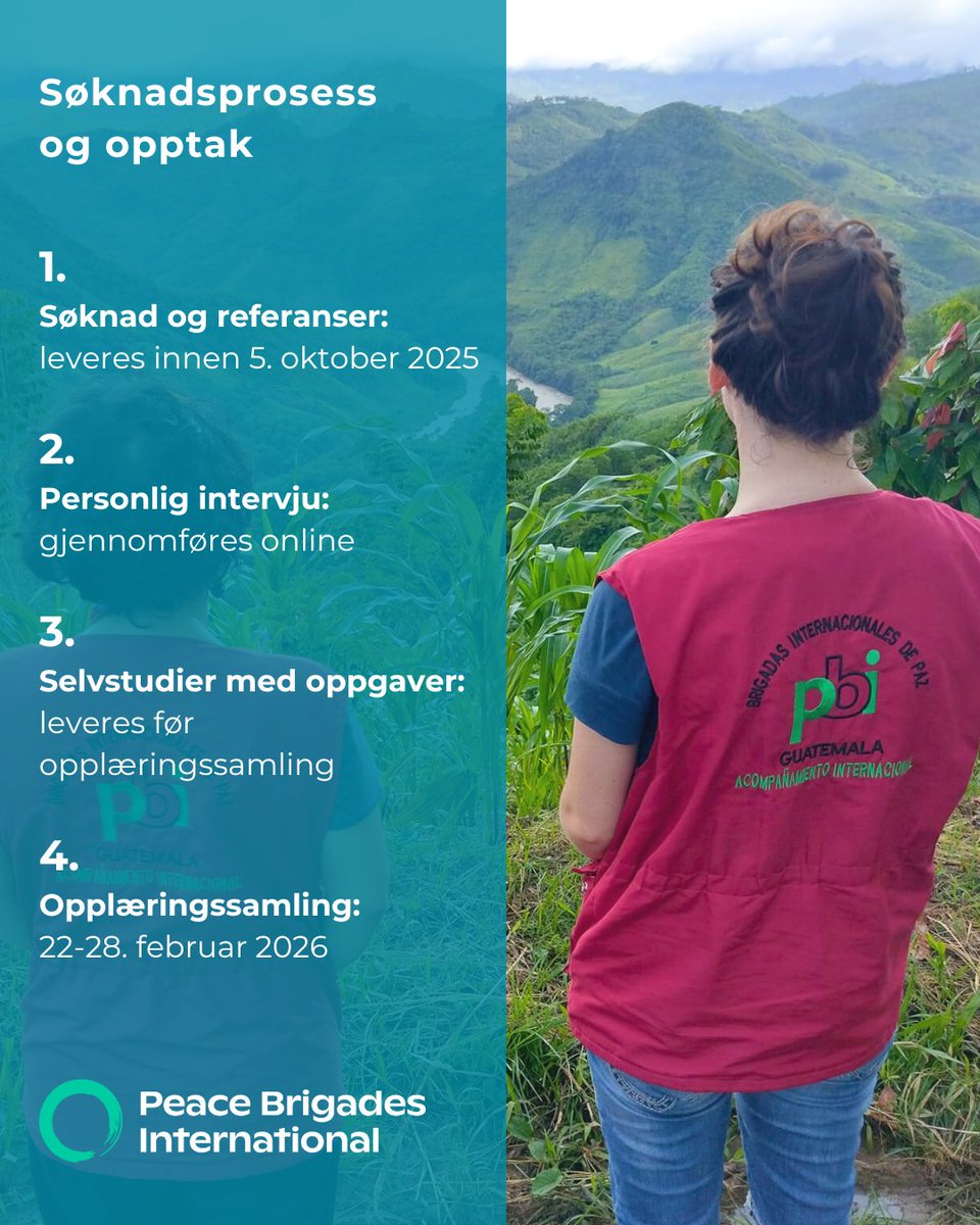 Pbinorge's tweet photo. 📣PBI Mexico og PBI Guatemala søker nye ledsagere!

Få unik erfaring og gjør en forskjell for de som kjemper for #fred og #menneskerettigheter! ✊🌎

Søknadsfrister:
🇲🇽PBI Mexico: 7. september 
🇬🇹 PBI Guatemala: 5. oktober

https://t.co/exfpWUcM4r

https://t.co/R1uLHa65rT https://t.co/lTscEtMx7w