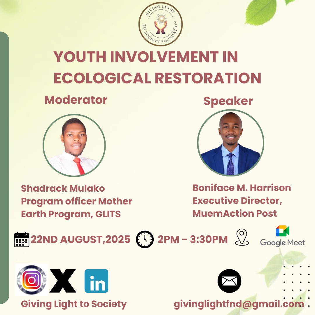 This afternoon at 2PM, I’ll be sharing with fellow young people how we can take part in ecological restoration from a social development perspective. Grateful to Shadrack and the Giving Light to Society Foundation for the invitation. I welcome you all to join us.