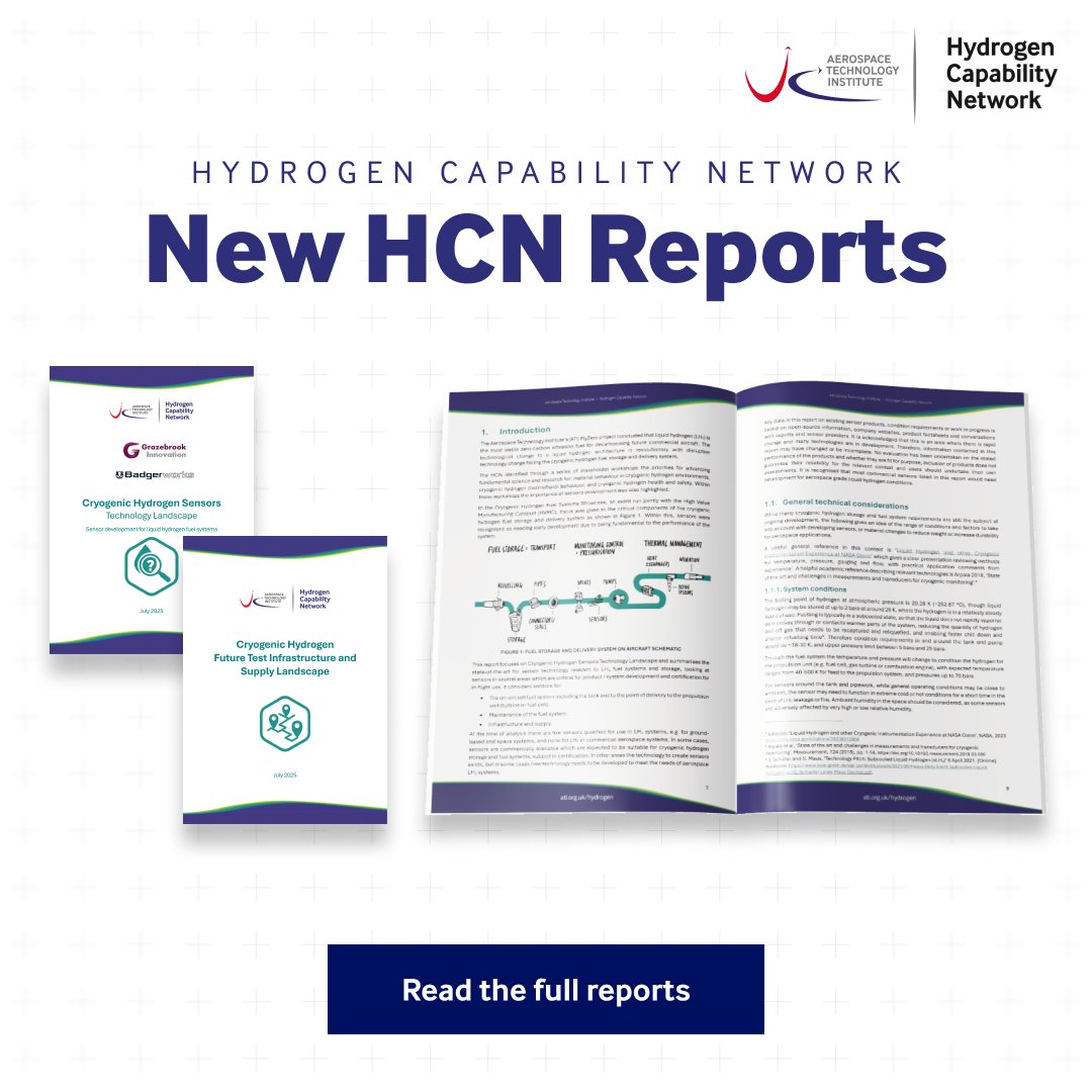 📣 The ATI has published two further reports from the Hydrogen Capability Network (HCN) exploring the advancements needed in test infrastructure and sensors to realise liquid hydrogen-powered flight.

Ready to dive into the full reports?

Read here: ati.org.uk/publications/?…