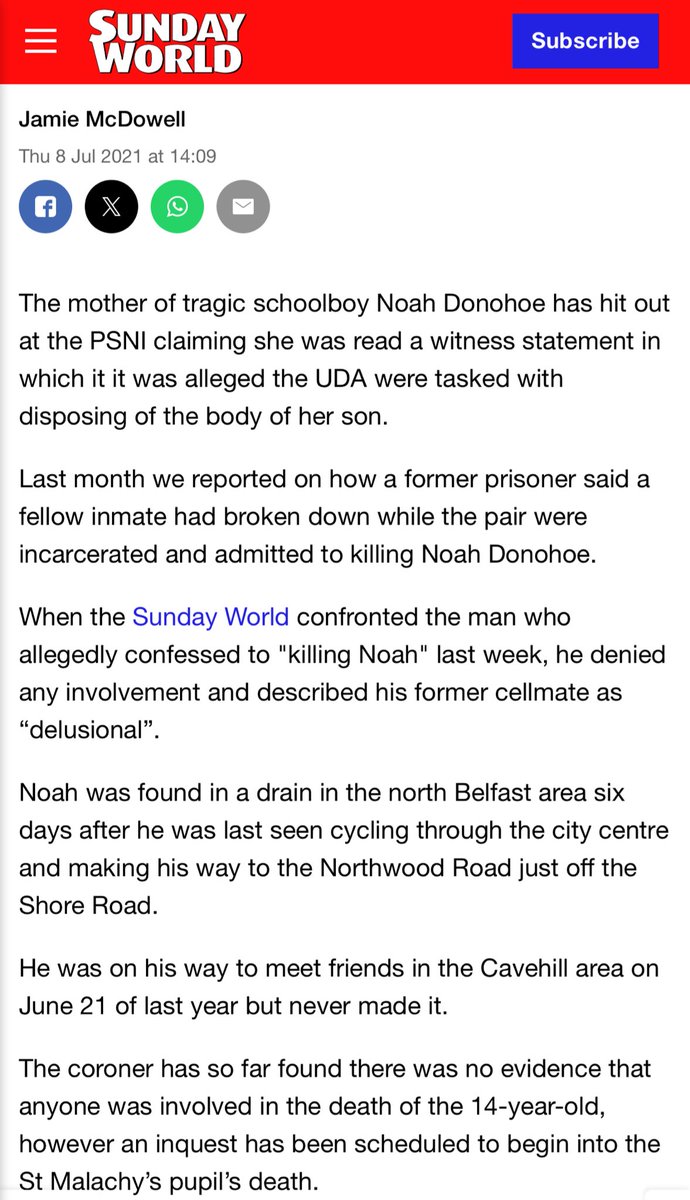ManusSinead's tweet photo. If a witness has given a statement to the PSNI that a paramilitary organisation was ‘called in to dispose of the body’ you would sincerely hope that all leads/all names &amp; the witness would be investigated FULLY. You would also hope that the inquest will call those witness. https://t.co/78DJWZY7jF