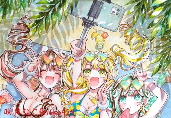 pixivFANBOXで【制作過程】水無月美桜さん2枚&夏の創作2枚を公開しました! #夏の1枚 今回は美桜さん2枚、藤のお姉さん、スイーツ三姉妹の制作過程です カロリー高めの線画達、見てほしい! 水着絵の肌色だけ塗った下塗り段階だけでしか得られない栄養があります。 リンクはツリーからどうぞ!