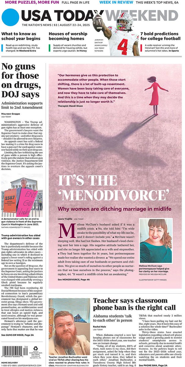 In this weekend’s paper:

Welcome to the 'menodivorce'. Why women aren't sweating marriage in a sea of hot flashes. bit.ly/4fOFZb3