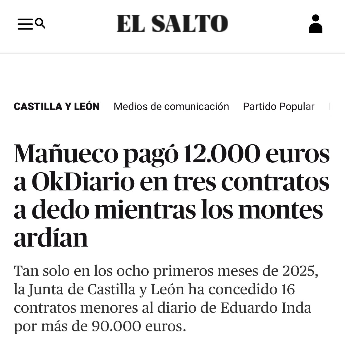 La noticia es una vergüenza. Mientras León ardía, Mañueco y el PP pagaban a OkDiario para publicidad.

Dicen que no tienen medios para apagar los fuegos pero a Eduardo Inda le han dado ya casi 100 mil euros para seguir propagando bulos contra el gobierno.

Tus impuestos, el PP.