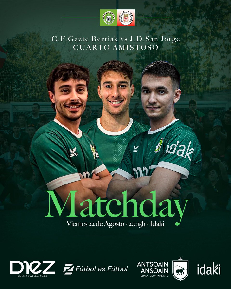 GazteBerriakfut's tweet photo. 𝐀𝐔𝐓𝐎𝐍𝐎́𝐌𝐈𝐂𝐀 | ¡Cuarto test de la Pretemporada, recibimos esta tarde en casa al J.D.San Jorge !

El primer equipo disputará esta tarde el cuarto encuentro de preparación frente al San Jorge en el Idaki.

El encuentro se disputará a las 20:15h. https://t.co/vUw6gNwCAm