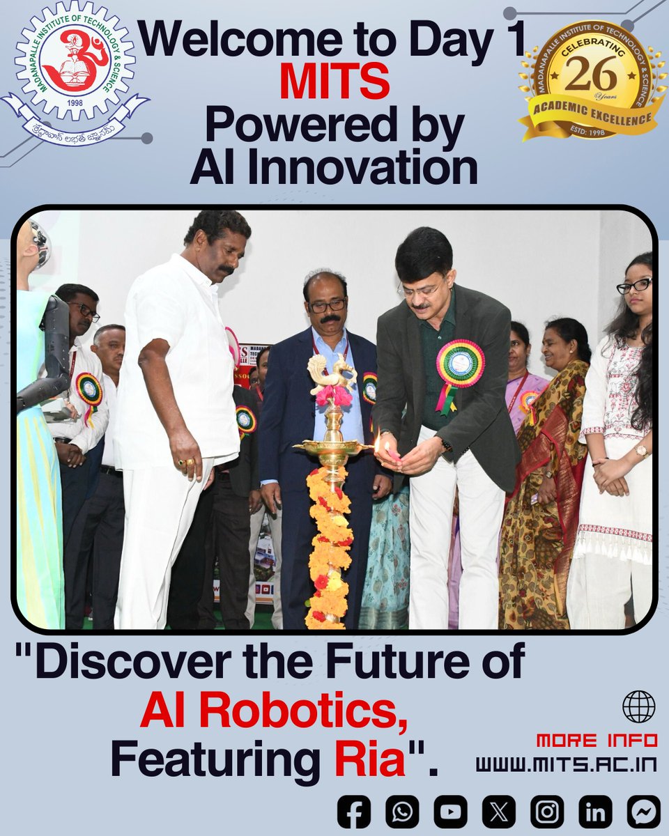 MITS_College's tweet image. 🚀 Orientation Day at #MITS!
🤖 "Discover the Future of AI Robotics, Featuring Ria" stole the show!
🎙️ Huge thanks to Sreekanth Sir for bringing Ria &amp;amp; inspiring our students with your words.
🙌 #Freshers2025 #Innovation 
🔗 mits.ac.in