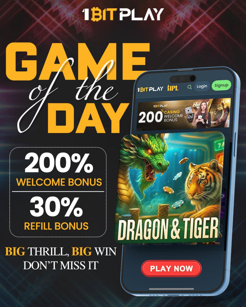 1bitplay's tweet photo. Today's Hot Game: DRAGON &amp; TIGER💥

🎰Spin the reels, feel the thrill, and win big 💥

🎁 Get 200% Welcome Bonus
☺️ Enjoy 30% Refill Bonus

📲 Play Now: https://t.co/87rOra3FWP

#1bitplay #1bitplayindia #casinogames #slotgames #igaming #web3games #onlinecasino #onlinegames https://t.co/dqwj1QHqaU