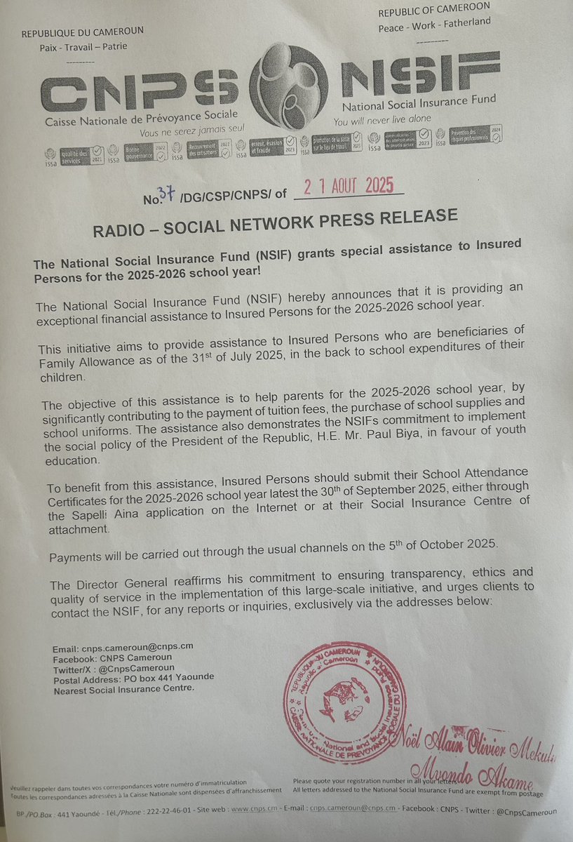 Dear Social Insured Persons,
Good morning !

#youwillneverlivealone #NSIF