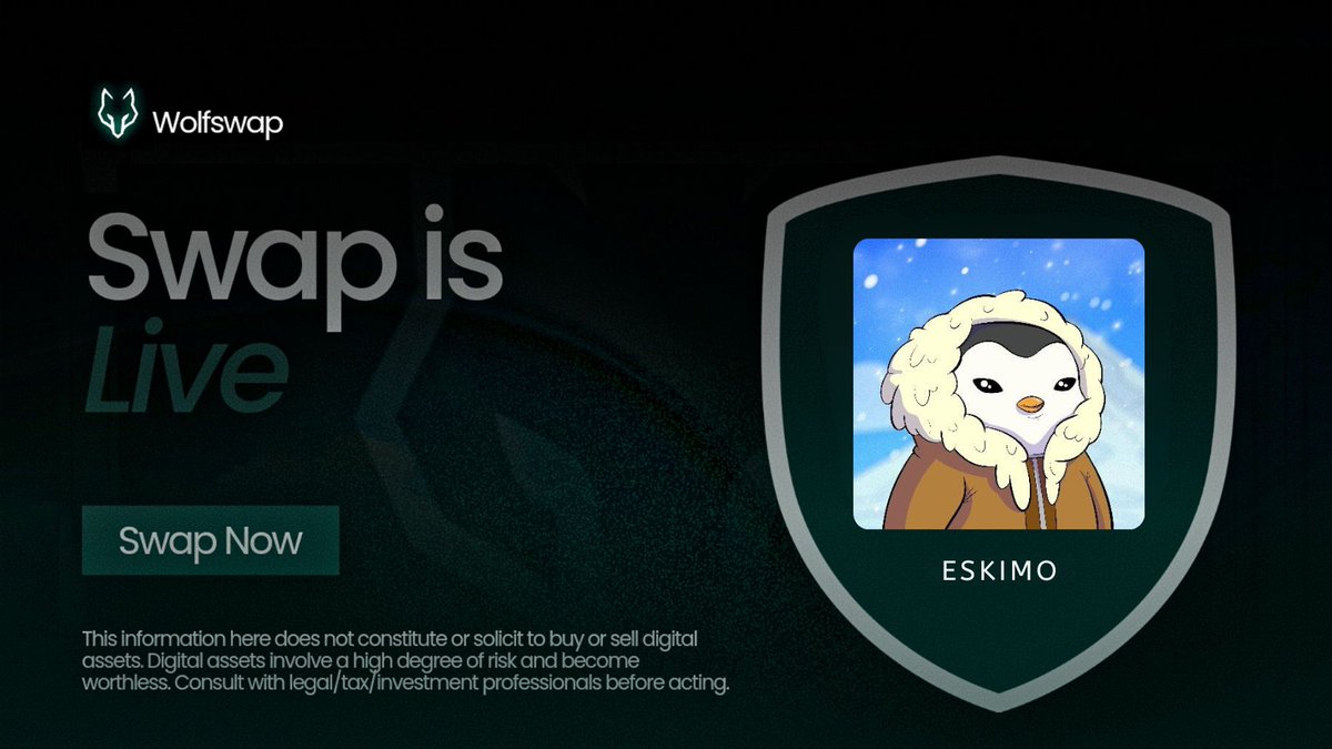wolfswapdotapp's tweet photo. FLASH NEWS:

 - $ESKIMO  ( @EskimoOnAbs )

Is now whitelisted on @wolfswapdotapp for a smoother and faster trading experience on Abstract!

 🐺 Trade now only on https://t.co/xLYzMShAPI https://t.co/KbdlU8OoiO