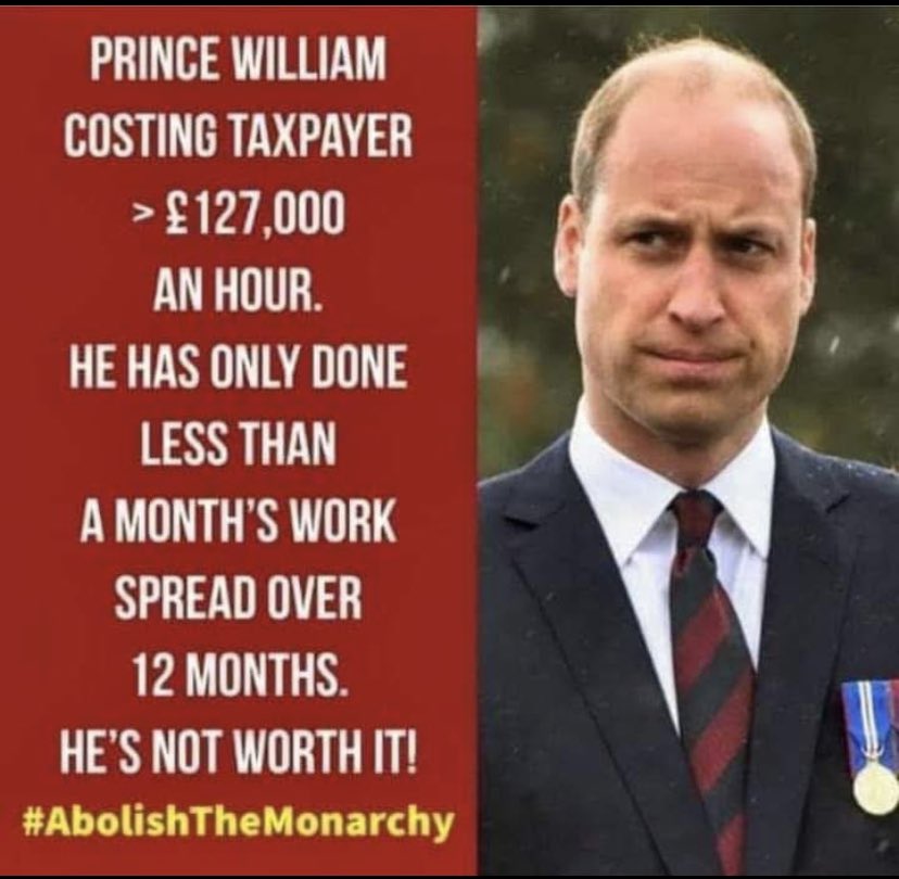 KimOfScotland's tweet photo. More than ยฃ127K an hour???? Good grief, we are getting RIPPED OFF big time! Old baldy is living large without lifting a finger! SMHโฆ ๐คฆโโ๏ธ
#AbolishTheMonarchy
#LazyWilly
#GettingRippedOff https://t.co/9gNkHVohiq