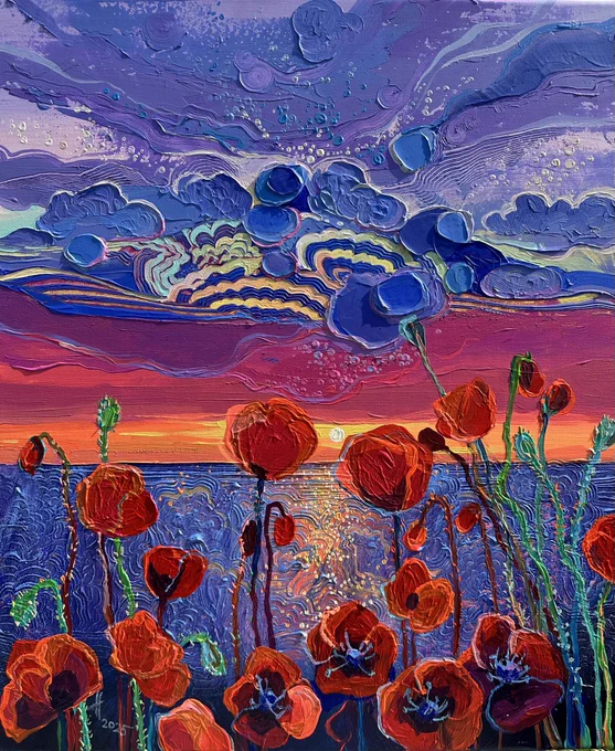 acrylic, canvas 50*60 cm "Scarlet Beacons"