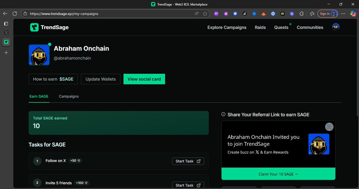 Join me on @0xtrendsage and earn 10 SAGE with my referral link

trendsage.xyz/?referral_code…