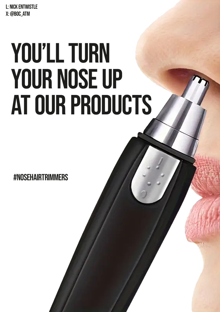 Bank of Creativity (@boc_atm) on Twitter photo My fourth poster entry to today's <a href="/OneMinuteBriefs/">One Minute Briefs ⏱️</a> challenge to advertise #NoseHairTrimmers My fourth poster entry to today's <a href="/OneMinuteBriefs/">One Minute Briefs ⏱️</a> challenge to advertise #NoseHairTrimmers