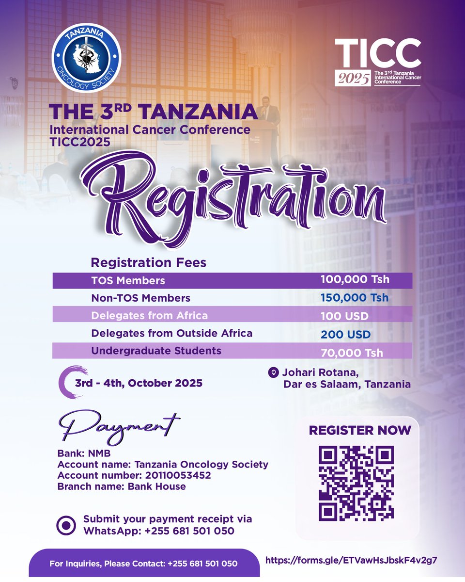 The 3rd Tanzania International Cancer Conference-TICC2025

Kindly register 
forms.gle/FCvjE78YKhKkQA…