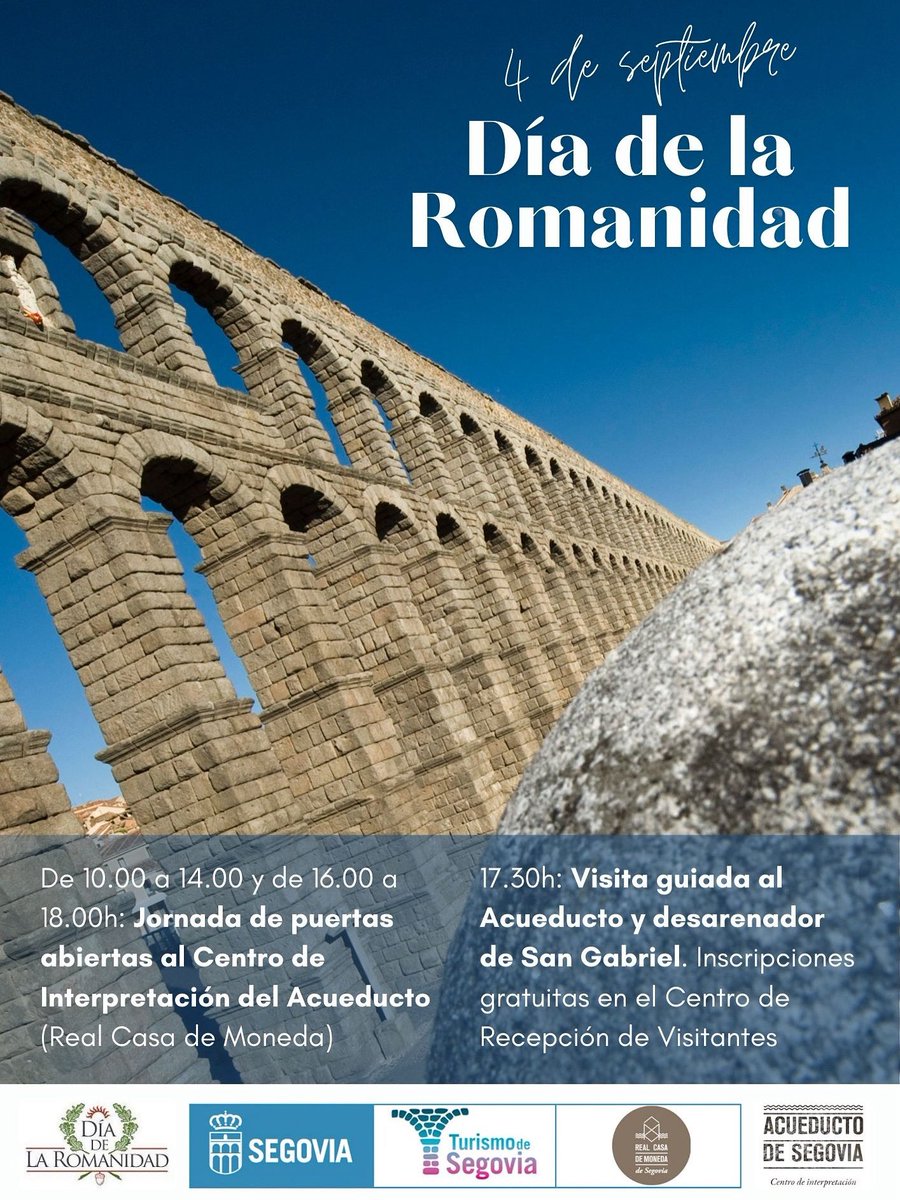 📅 4 de septiembre

Segovia se une a la celebración del Día de la Romanidad, una cita que pone en valor nuestro pasado romano y la huella que aún hoy sigue viva en nuestra ciudad. 🏛️✨

🙌 ¡Ven a vivirlo en Segovia!