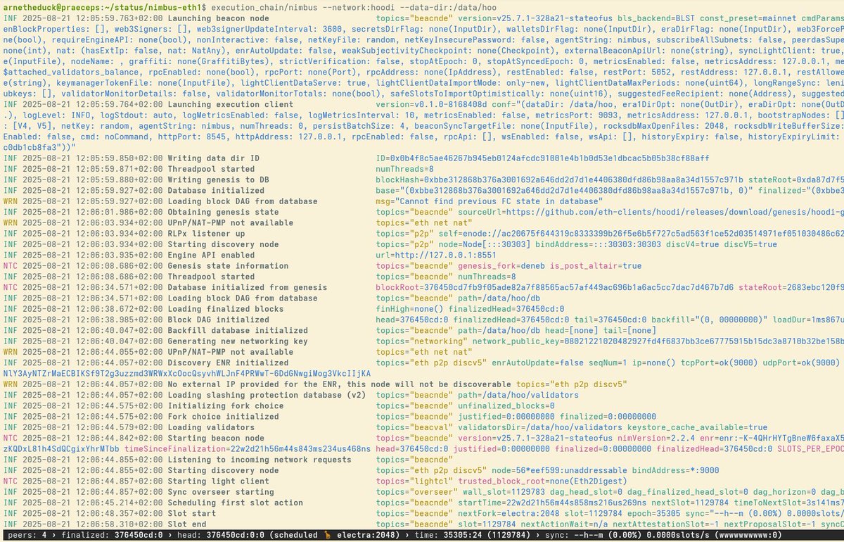 When you see these together. Same log. Same binary.
 
INF … Launching beacon node
INF … finalized=374650c0 head=374650c0
INF … RLPx listener up
INF … Engine API enabled 

What are we looking at? 😎