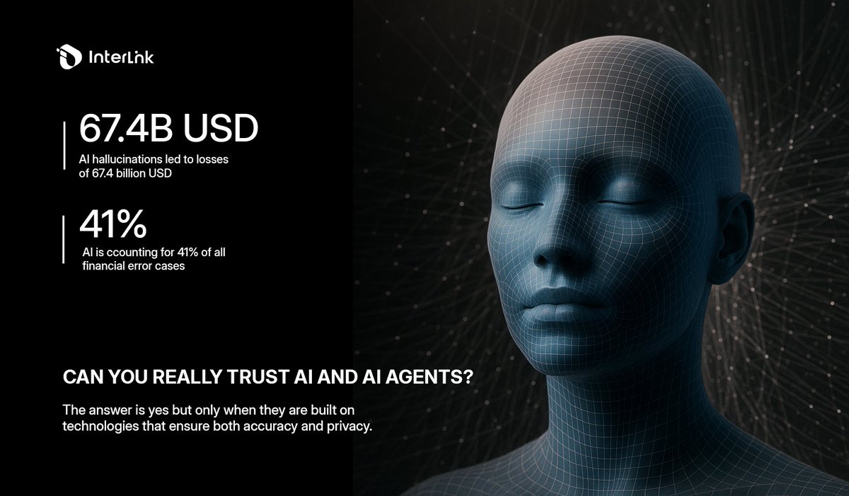 inter_link's tweet photo. Can You Really Trust AI & AI Agents? 🧬

Since the launch of ChatGPT, AI has created a boom and revolutionized the way humans interact with computers, fundamentally changing our lifestyles.

However, just in 2024, AI hallucinations led to losses of 67.4 billion USD, accounting for 41% of all financial error cases? This poses a significant risk for large corporations that makes them lose million of dollars every year.

AI hallucinations often stem from models being trained on fake or duplicated data, and from the lack of consideration for “rare” cases within training datasets. Even when trained on real human data, issues around data privacy and regulatory compliance create serious challenges especially for global identity companies and projects. A well-known example is when Worldcoin was ordered to delete biometric data in Kenya.

At InterLink, we use a technology called "Federated Learning", which allows AI to train on real human data directly on users’ devices. Through a method known as Federated Averaging, we then aggregate the results across the InterLink network without ever collecting or storing the users’ personal data.

In short, we enable AI to train on real data, improving accuracy and reducing noise, while fully protecting user privacy since their data never leaves their devices.

So, the question remains: Can you really trust AI agents?
The answer is yes but only when they are built on technologies that ensure both accuracy and privacy. 
#InterLink #ITLG