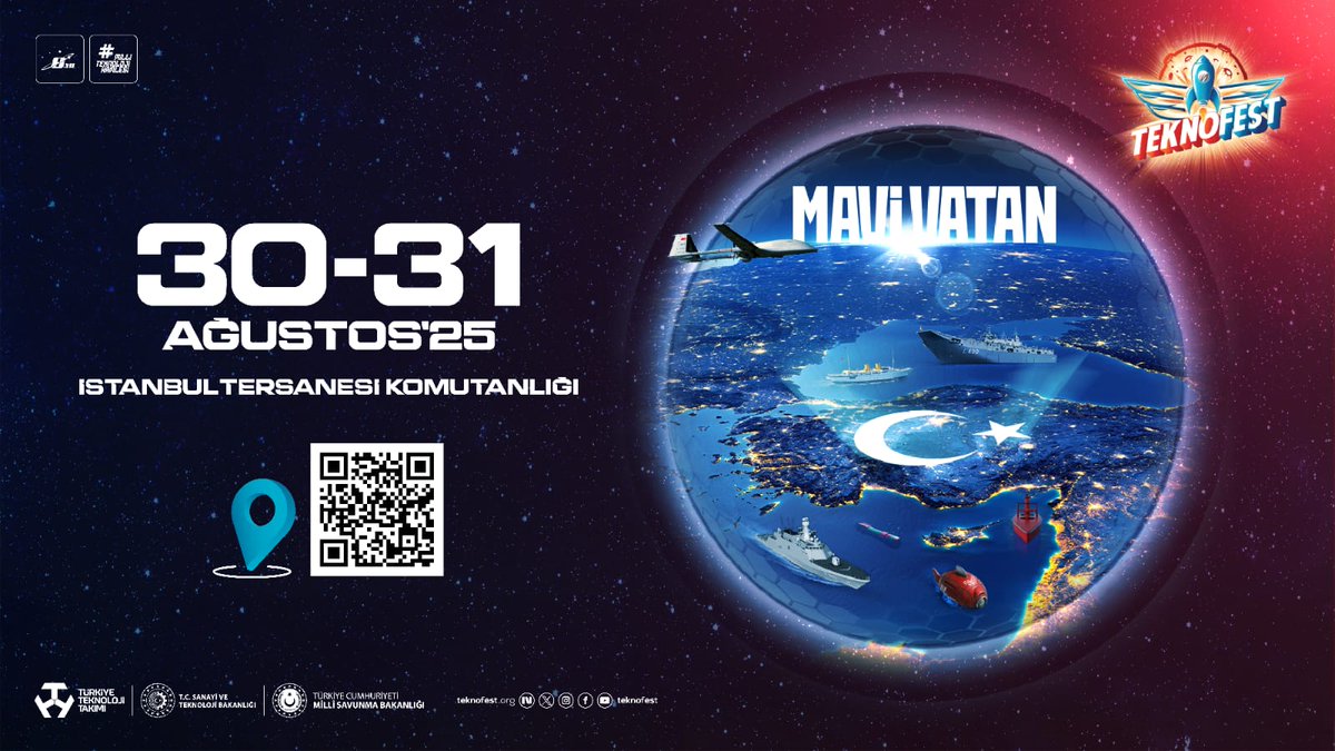 🌊Milli teknoloji heyecanı denizlerde!

🚩TEKNOFEST Mavi Vatan, 30-31 Ağustos’ta sizi bekliyor!

Detaylı bilgi için:🔗 teknofest.org

#TEKNOFEST #MAVİVATANTEKNOFEST