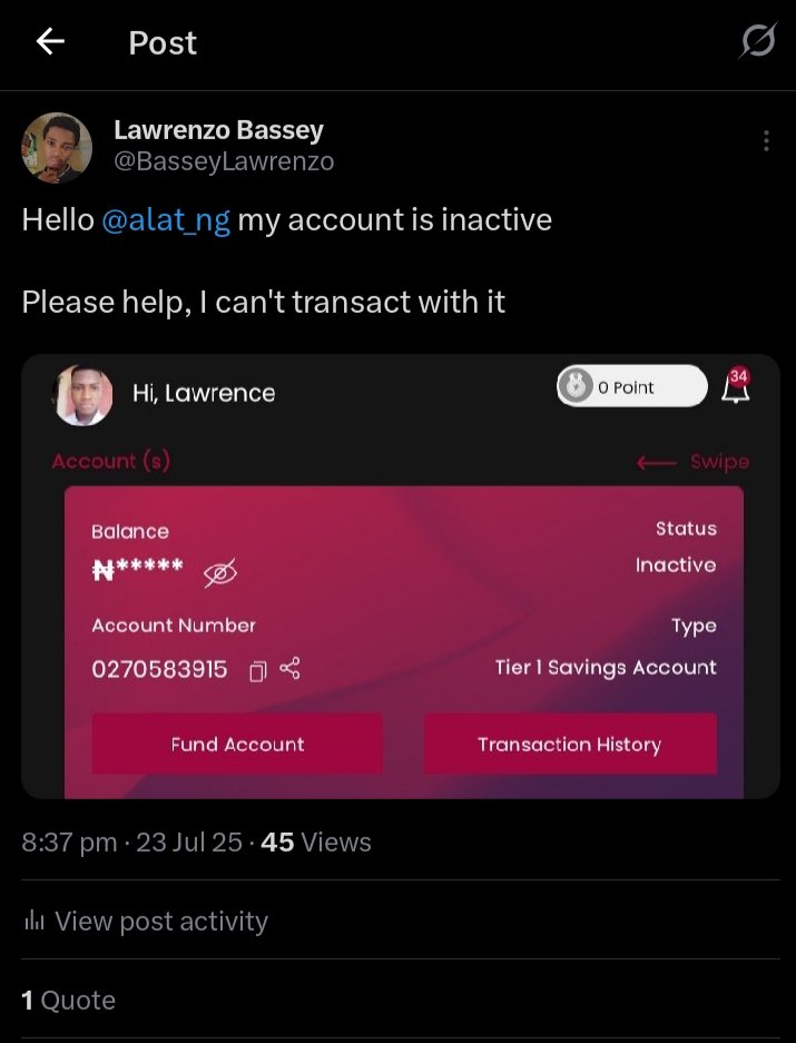 BasseyLawrenzo's tweet photo. @alat_ng has refused to respond to me after several times of calling them concerning my inactive account..

It's been 3 weeks now since I contacted them to solve the problem and nothing have been done https://t.co/7lbPM0XjbZ
