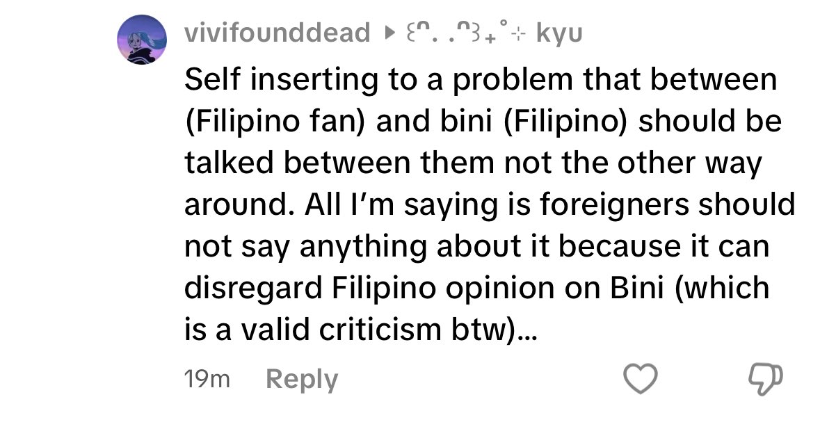 HeyitsMaisHere's tweet photo. So apparently because I’m not Filipino I should not have the right to defend Bini? What kinda take is this…? https://t.co/1itVs160wH