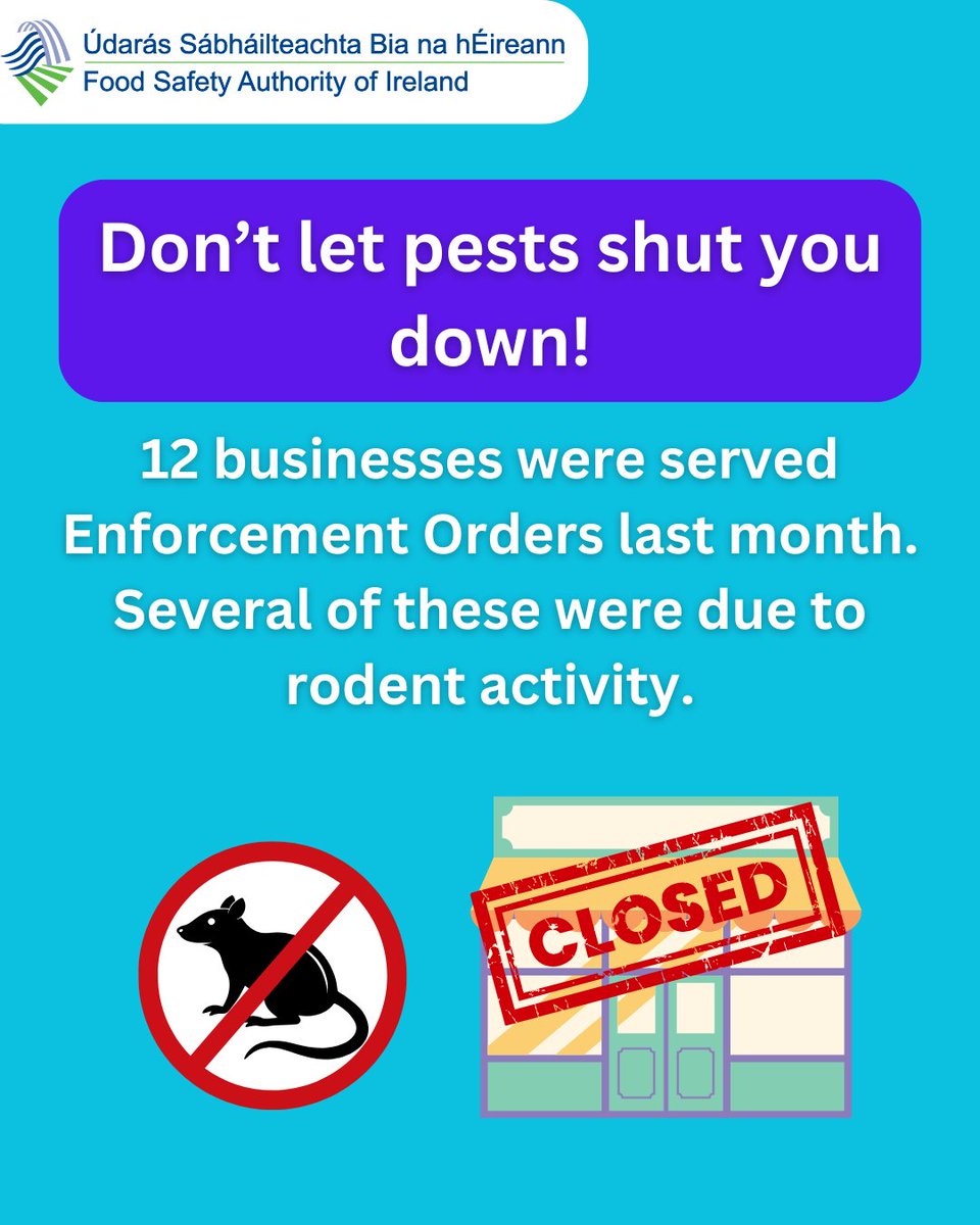 FSAIinfo's tweet image. 🐀 Don't let pests take over your premises! 🚫

Following last month’s Enforcement Orders, we’re reminding all food businesses of the importance of preventing and controlling pests.

 ow.ly/5OEM50WI4Hp

#FoodSafety #FSAI #PestPrevention #RodentControl #FoodBusinessTips