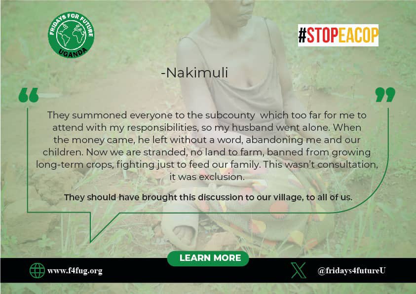 Sarah was left with nothing after her
husband took the compensation money
and abandoned her and their children. No
land, no food security, just broken
livelihoods.#KickTotalOutofAfrica
#StopEACOP #JusticeForCommunities
#JusticeforForgottenPAPs