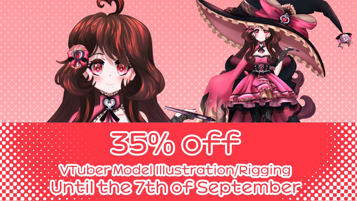 VTuber Illustration/Rigging Sale!!! 
I decided to put my Vtuber model comms on a 35% off sale until the 7th of September! I'm really hoping I can help some people with a lower budget get the model of their dreams!
(★ω★)

#VGenOpen #Vtubers 
🔁 and ❤️ are so appreciated!
Link⬇️