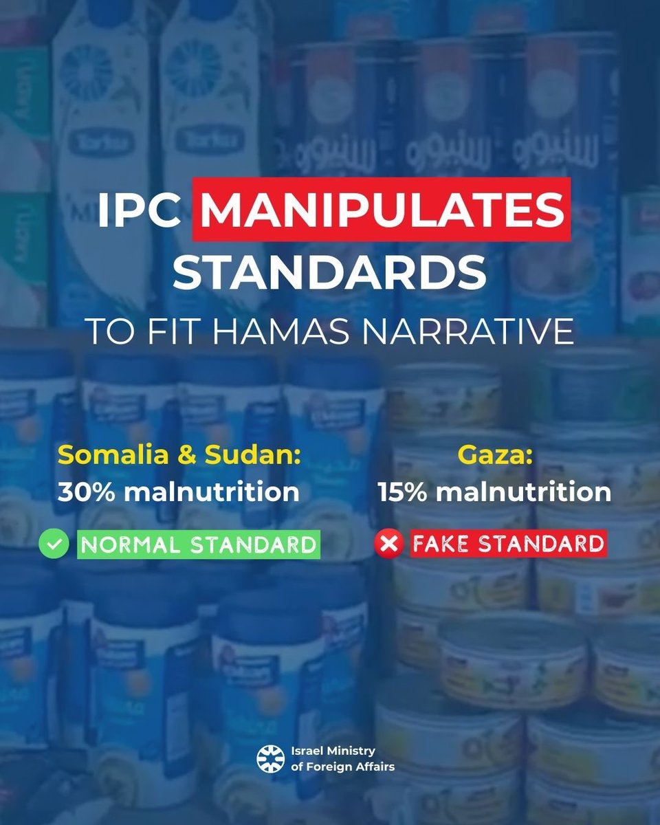 In other countries, the IPC declares famine at 30% malnutrition.

In Gaza only, the UN-backed IPC lowered the bar to 15% and it is based on unreliable data.

They didn’t find famine - so they forged one.