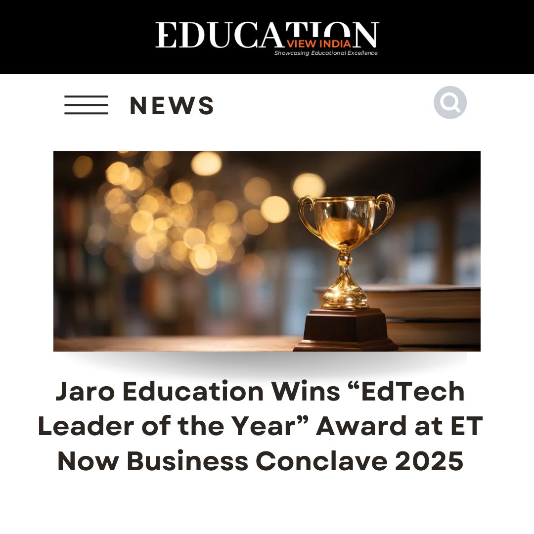 educationview_'s tweet image. Jaro Education Wins “EdTech Leader of the Year” Award at ET Now Business Conclave 2025

Read More: tinyurl.com/ykkvpmms

#TheEducationView #JaroEducation #EdTechLeader #ETNowBusinessConclave #EmpoweringProfessionals #HigherEducation #ExecutiveEducation #FutureOfWork