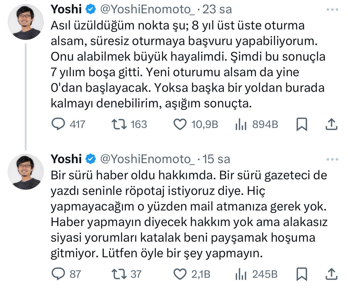 Dezenformasyonla Mücadele Merkezi:

Çeşitli sosyal medya mecralarında “Japon sosyal medya fenomeni Yoshi Enomoto’nun oturma izni başvurusunun reddedildiği ve bu nedenle Türkiye’den ayrılmak zorunda kaldığı” yönünde paylaşılan iddialar, eksik bilgilendirmeye dayalı manipülatif