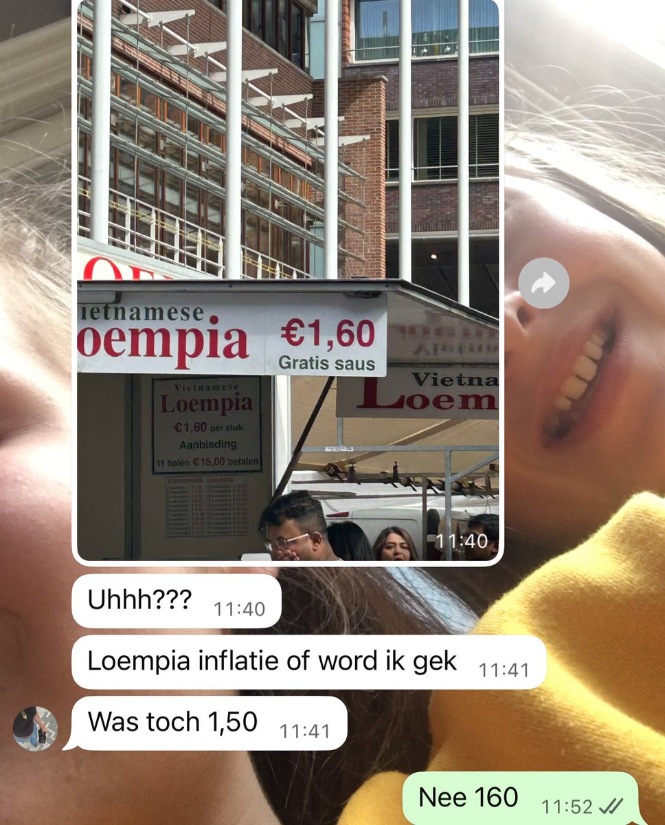 Ondertussen wordt in de gezinsapp de loempiaprijs scherp in de gaten gehouden. #loempiaindex