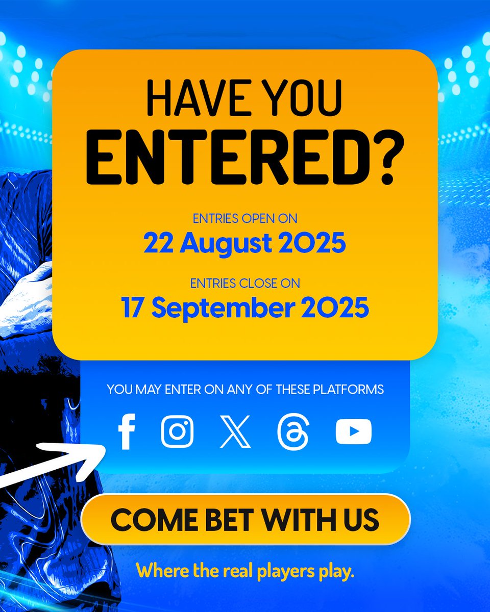 Betxchange (@betxchange) on Twitter photo 🚨PREMIER LEAGUE GIVEAWAY ALERT! 🚨
Two winners. Two Premier League shirts. Zero stress. 🙌
Follow, like, repost + tag <a href="/Betxchange/">Betxchange</a> and tag your mates – each tag = 1 entry.
🔥👀
#BetXchange #Giveaway #PremierLeague #SoccerFans #MzansiStyle #Promotion #EPL #SoccerShirts 🚨PREMIER LEAGUE GIVEAWAY ALERT! 🚨
Two winners. Two Premier League shirts. Zero stress. 🙌
Follow, like, repost + tag <a href="/Betxchange/">Betxchange</a> and tag your mates – each tag = 1 entry.
🔥👀
#BetXchange #Giveaway #PremierLeague #SoccerFans #MzansiStyle #Promotion #EPL #SoccerShirts
