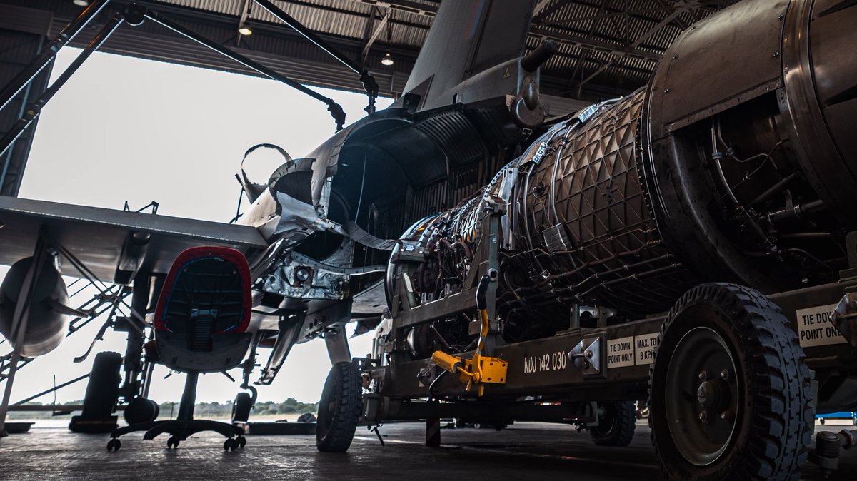 DefenceOps's tweet photo. Engine swap, mission ready! 🔧✈️
This #PhoonFriday, we’re shining the spotlight on the unsung heroes behind the scenes
A Typhoon engine change is no small feat. From ground crew to the skies, teamwork keeps the mission alive 👏
#AirPower #OpSHADER #RAF #EngineeringExcellence https://t.co/RVj8xw5OTx