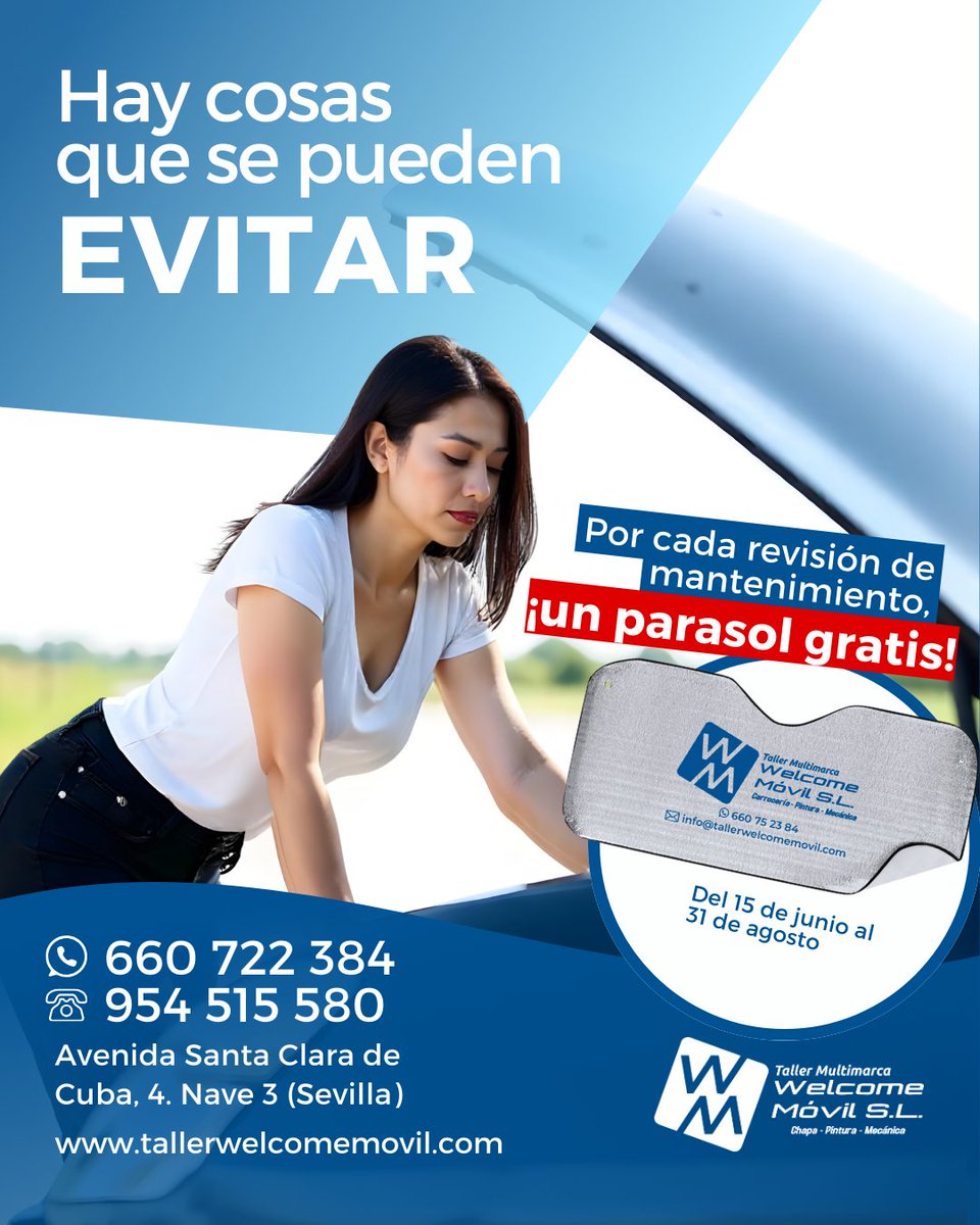 Ese momento de coger las maletas, cerrar la puerta y empezar un nuevo viaje... ¡que nada lo arruine! 💖

Pon tu coche a punto con nosotros y, por cada revisión, te regalamos un parasol para que te vayas con más tranquilidad aún 
#TallerWelcomeMovil #ViajarTranquilo #Mantenimiento