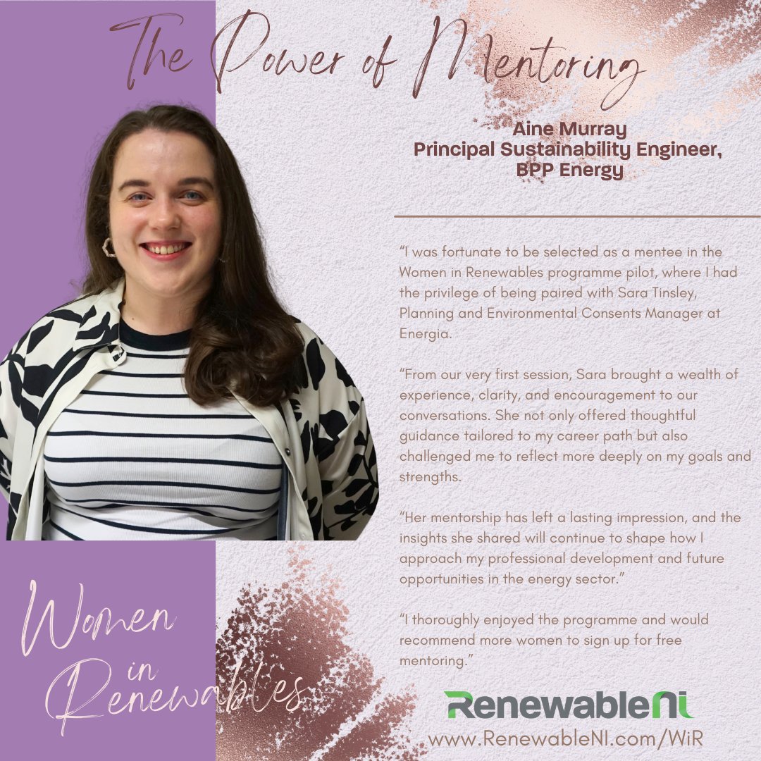 RenewableNI's tweet image. Mentoring = confidence, connection, and career clarity.

Áine started with #WomenInRenewables mentoring and became Chair of @EnergyInstitute YPN!👩🎉

Ready to grow? Sign up here👉 renewableni.com/women-in-renew…

#RenewableNI
