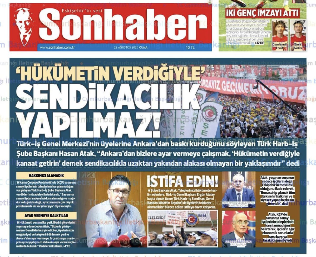 Harbiseskisehir's tweet photo. 21 Ağustos Perşembe günü şube binamızda, TİS süreci ve yaşanan gelişmeler hakkında açıklamalarda bulunduk. Bu açıklamalarda bir kez daha; Ergün ATALAY ve @soydan_alaattin ’ı, işçilerin taleplerini karşılamayan duruşları sebebiyle istifaya davet ettik.  @turkiskonf @harb_is https://t.co/kYRYwK8LfF