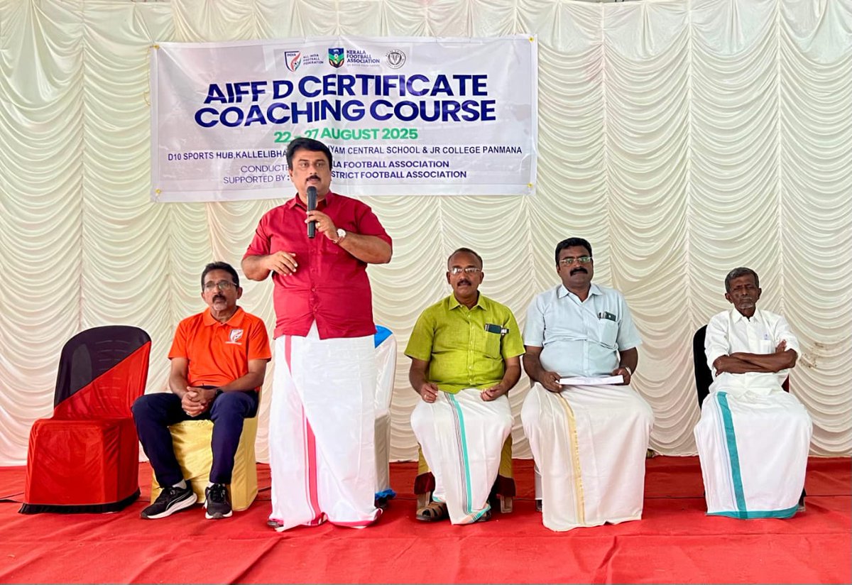 keralafa's tweet image. 📢 AIFF D Certificate Coaching Course – Kollam
📅 22 – 27 August 2025
👨‍🏫 Led by AIFF Coach Educator Mr. Deepak CM

Building the next generation of football coaches! ⚽✨

#AIFF #CoachingCourse #IndianFootball #Grassroots #KeralaFootball #Kollam