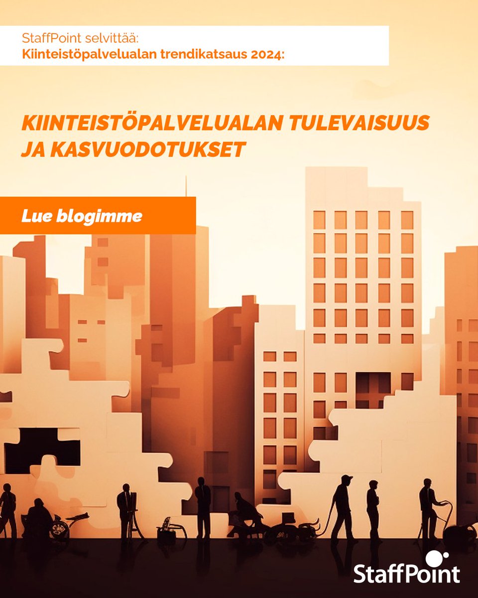 Kiinteistöpalvelualan blogisarjassamme aiheena tulevaisuus ja kasvuodotukset. Mitkä konkreettiset toimet vahvistaisivat parhaiten kasvua ja varmistaisivat tulevaisuuden työvoiman? Lue blogi: hubs.la/Q03DZNG20
#kiinteistöpalveluala #tulevaisuus #kasvu <a href="/StaffPointGroup/">StaffPoint-konserni</a>