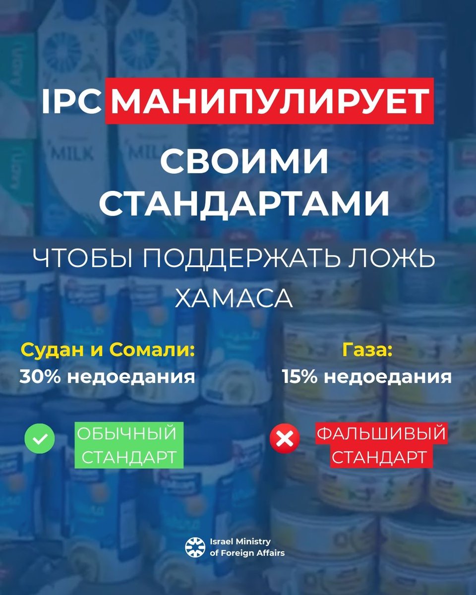 В других странах проект IPC объявляет голод на базе 30% недоедания.

И только в секторе Газа IPC, поддерживаемая ООН, снизила планку голода до 15%, опираясь при этом на недостоверные данные.

Не обнаружив голода, они просто сфабриковали его.